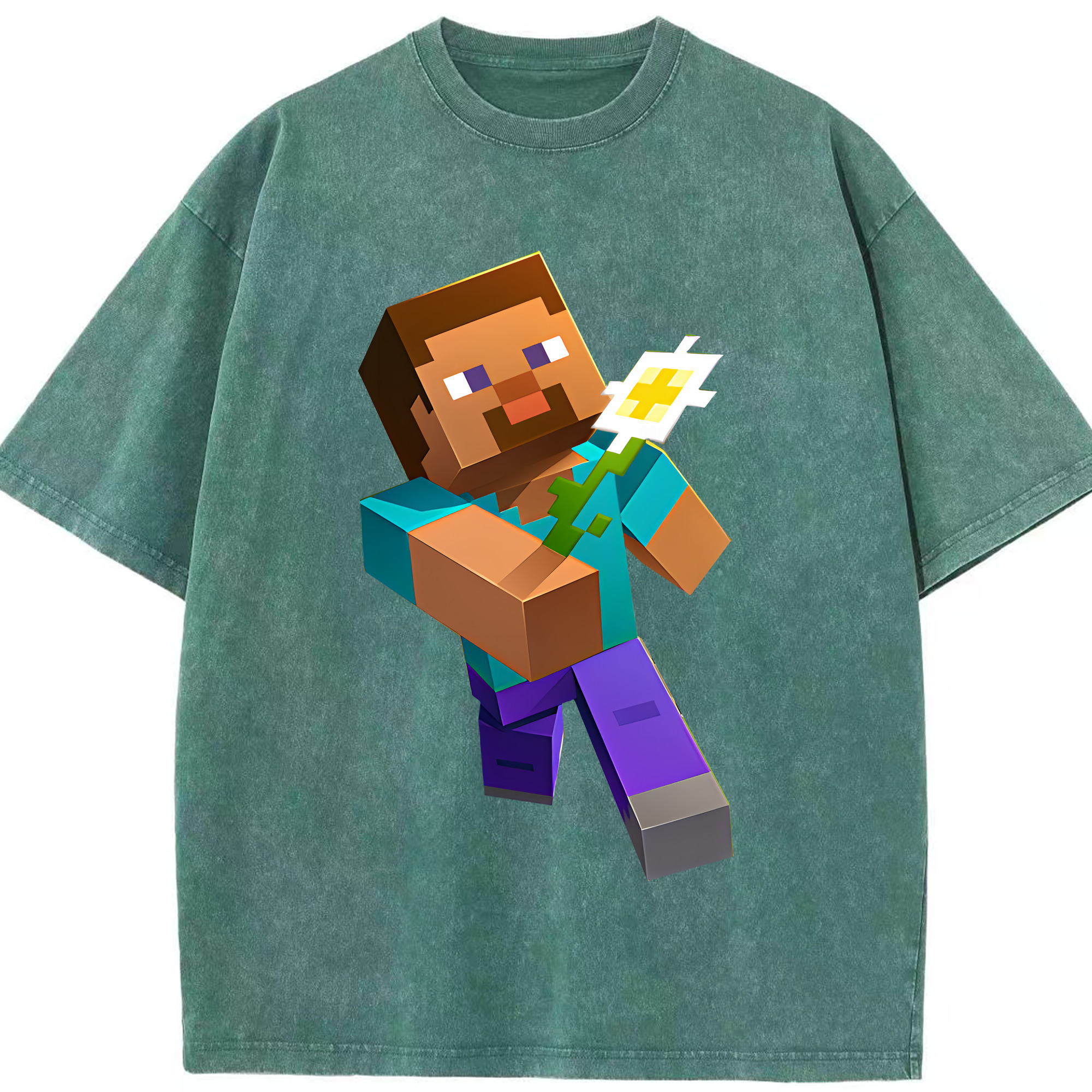 （画像用） マインクラフト ブロックの世界 Minecraft MC Block world 綿100% ヴィンテージ風 半袖Tシャツ（フロントプリント）